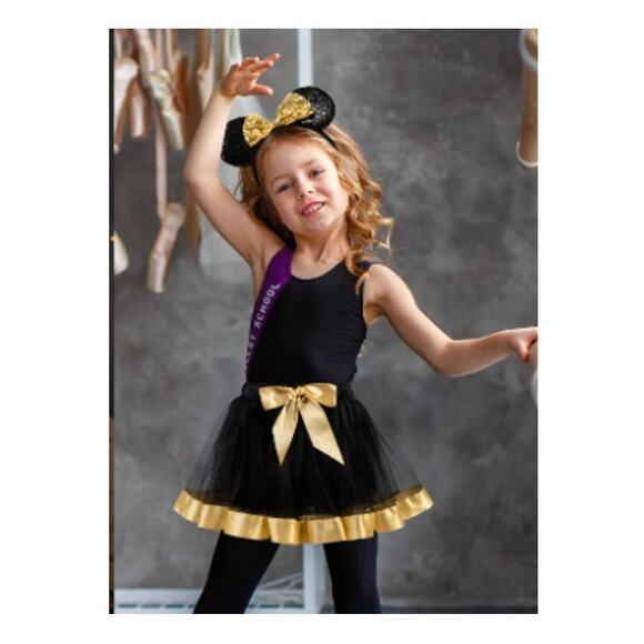 Mouse Costume 2-5 Yrs Black & Gold Tutu with Sequin Mouse Ears Headband - Picture 4 of 4